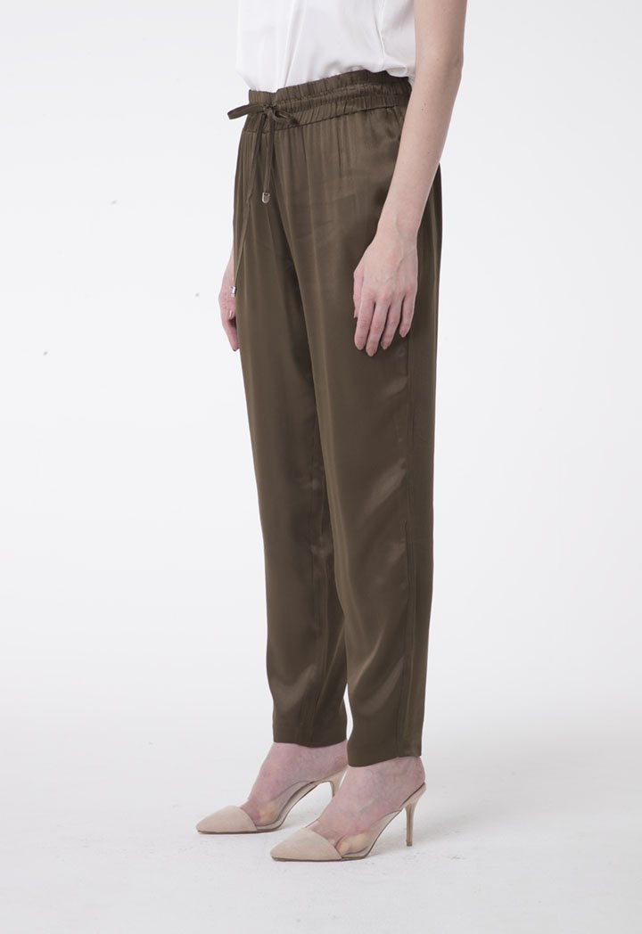 Nocturne Elastic Drawstring Waist Slim Fit Trouser Khaki