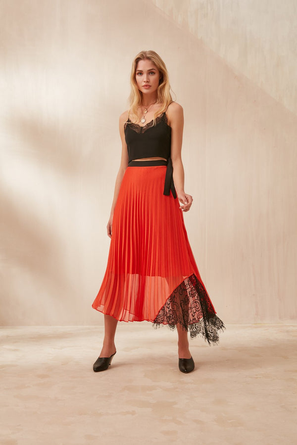 Nocturne Lace Cut Electric Pleated Skirt