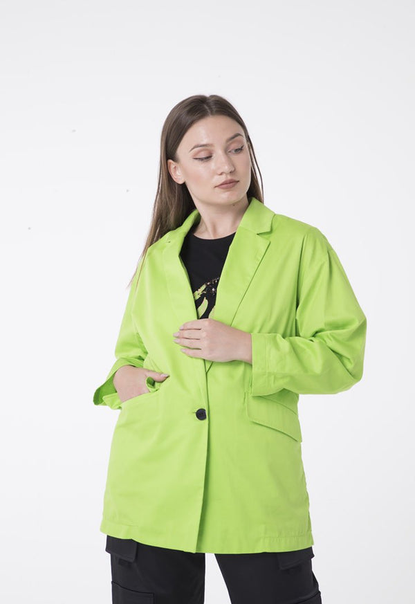 Nocturne Notched Collar Single Breasted Double Pocket Blazer Green