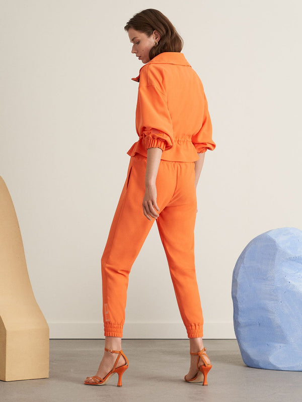 Nocturne Elastic High Waist Drawstring Detail Trouser Orange