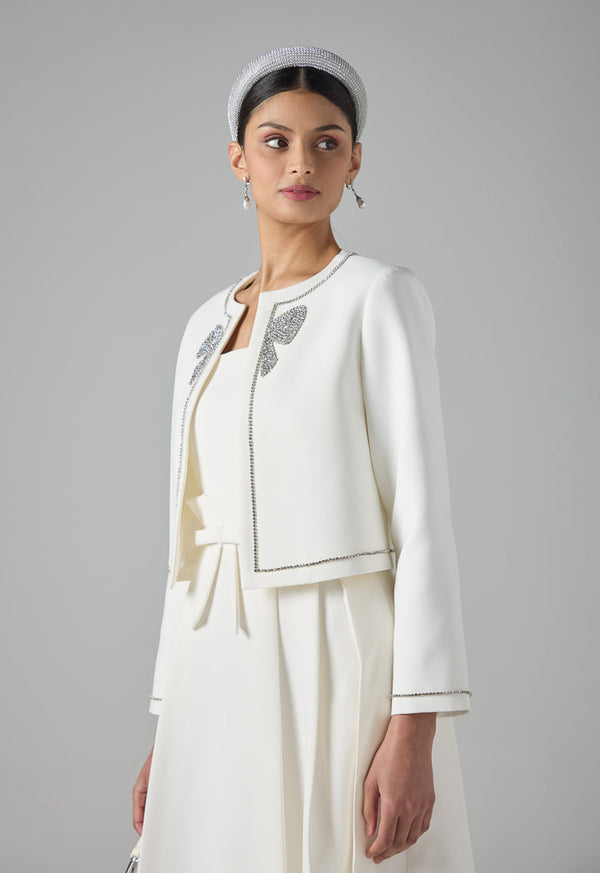 Choice Long Sleeve Crystal Embellished Jacket Off White