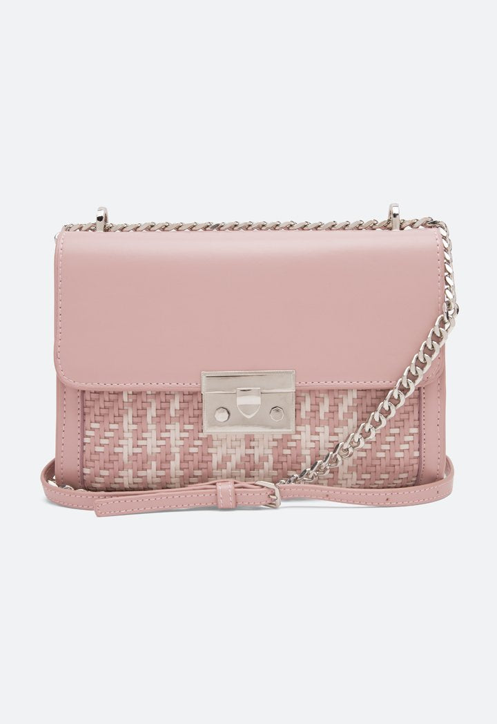 Choice Straw Faux Leather Flap Bag Pink - Wardrobe Fashion