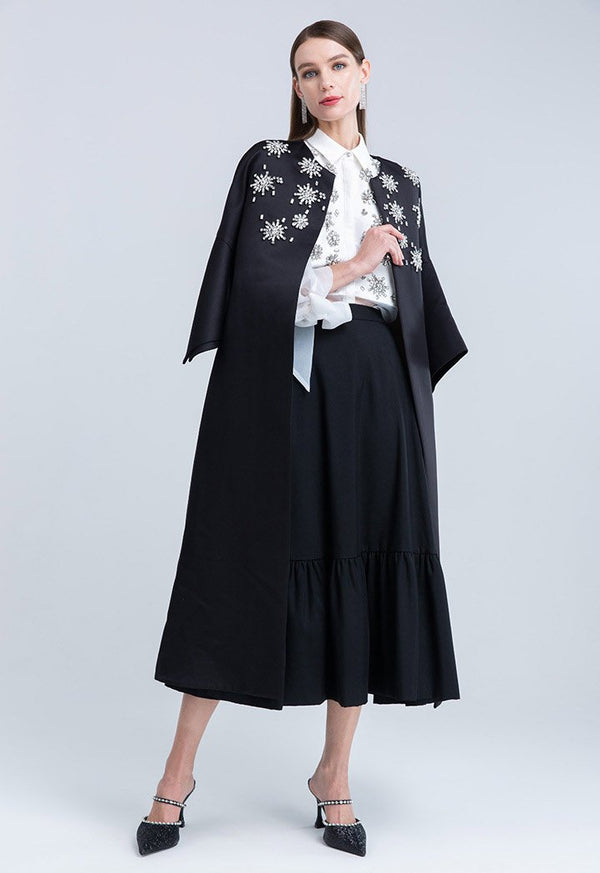 Choice Clear Crystal Embellished Coat Black