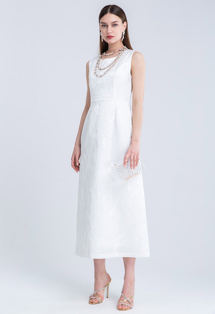 Choice Jacquard Sleeveless Midi Dress Off White