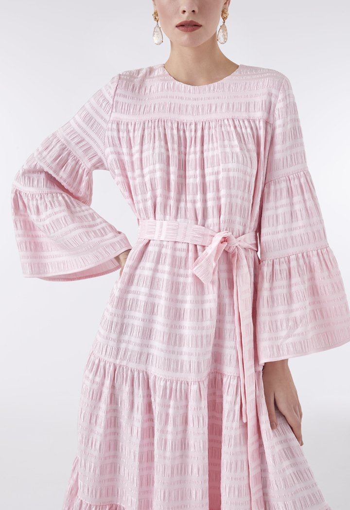 Choice Textured Fabric Layer A-Line Dress Pink - Wardrobe Fashion