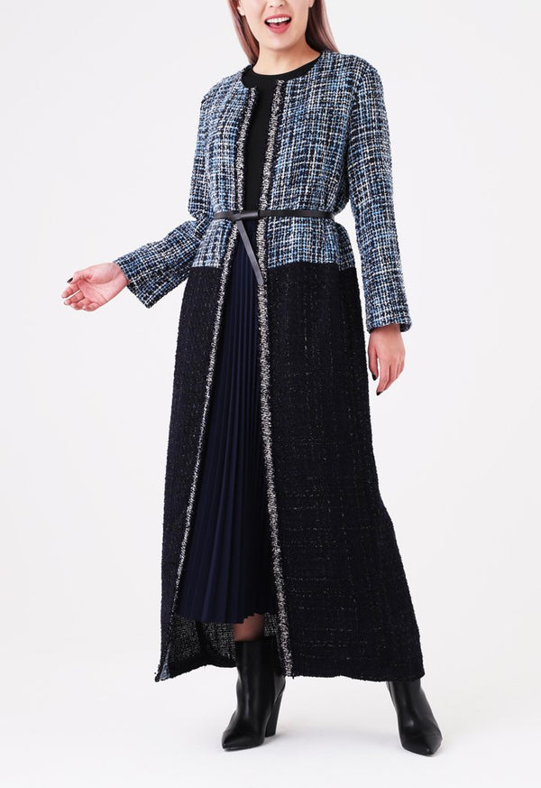 Choice Two Tone Maxi Tweed Outerwear Navy