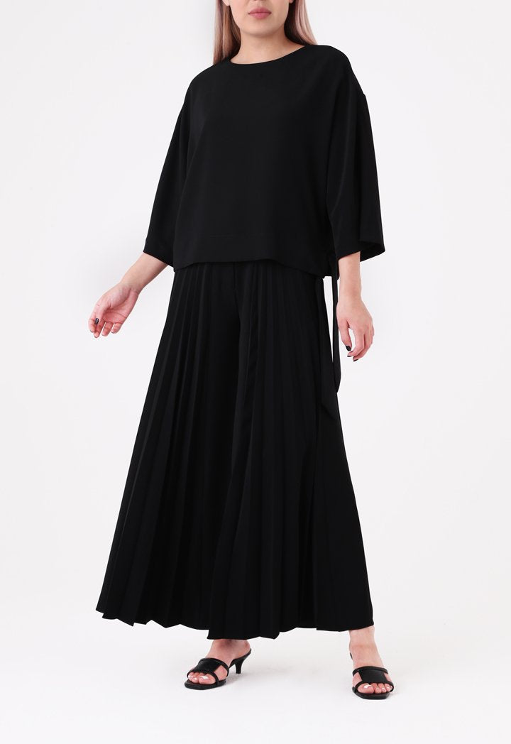 Choice Front Pleated Wide Leg Trouser Black