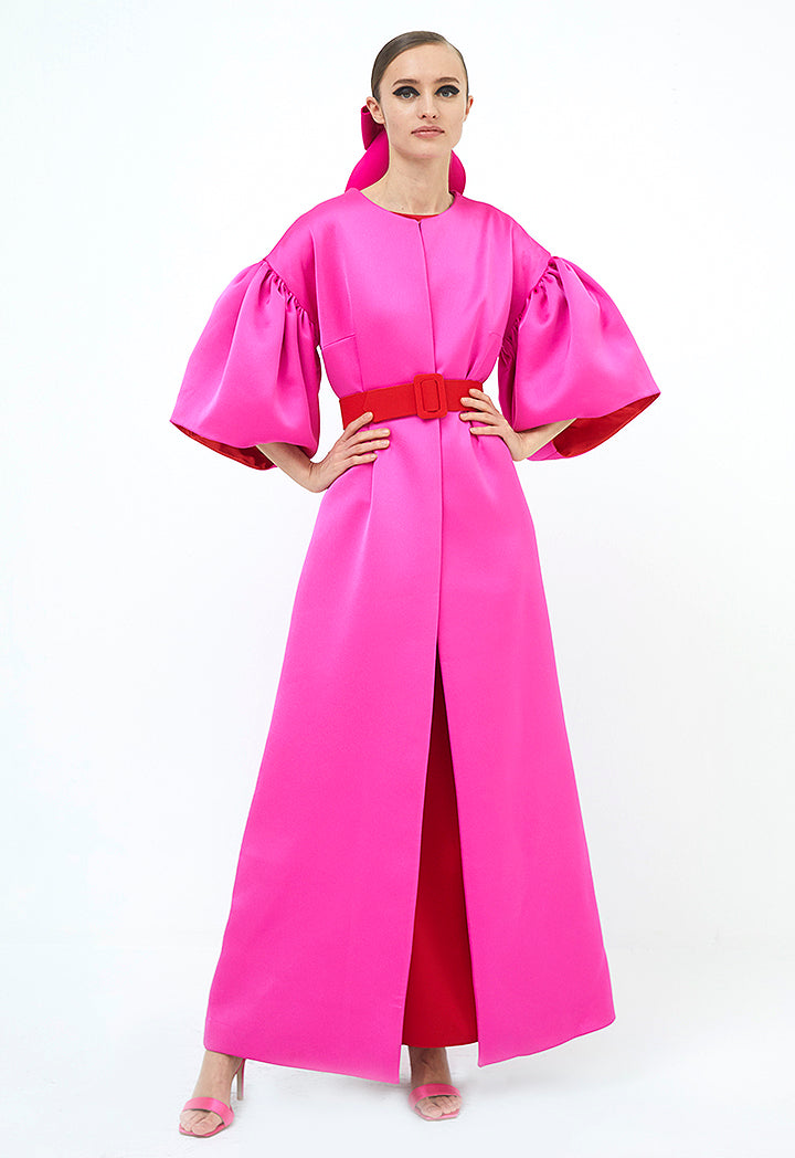 Choice Gathered Wide Short Sleeve Outerwear Fuchsia