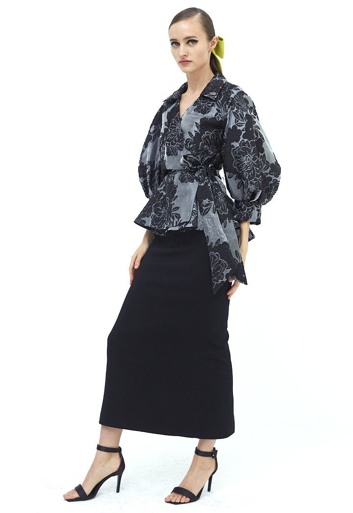 Choice Jacquard Overlapped Balloon Shirt Black - Wardrobe Fashion