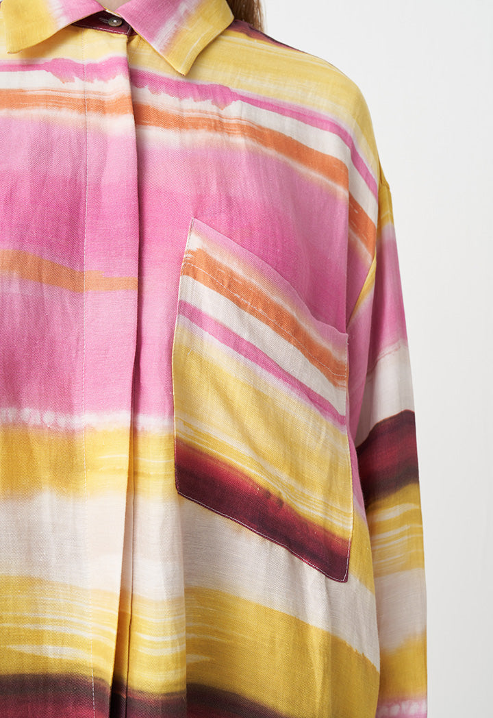 Choice Printed Long Sleeves Belted Shirt  Pink Print