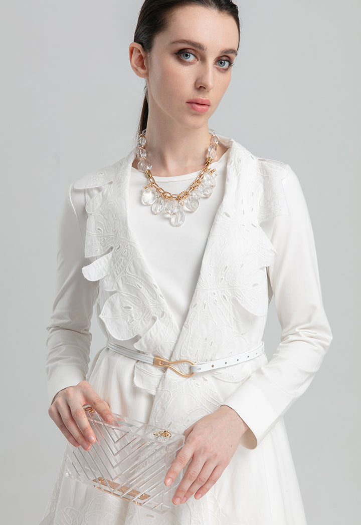 Choice Linen Cutout Embroidered Sleeveless Outerwear Off White