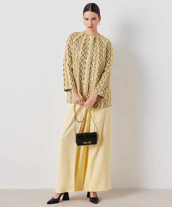 Ipekyol Patterned With Lace Overlay Coat Light Yellow