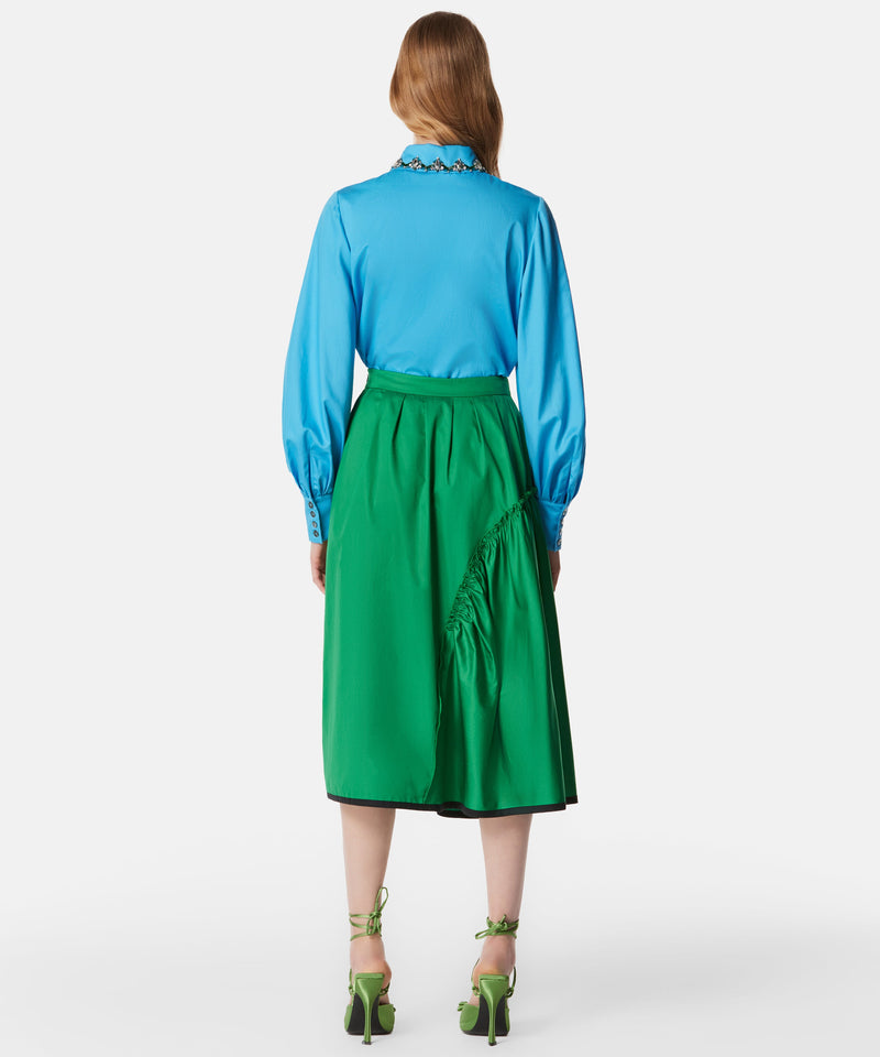 Machka Asymmetrical Frill Detail Midi Skirt Green