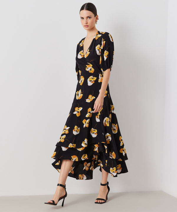 Ipekyol Flower Print Asymmetrical Dress Black