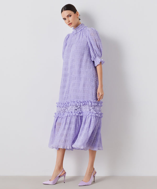 Ipekyol Allover Pleated With Ruffle Dress Lilac