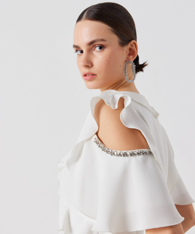 Ipekyol Ruffle Effect With Stone Detail Jumpsuit Off White