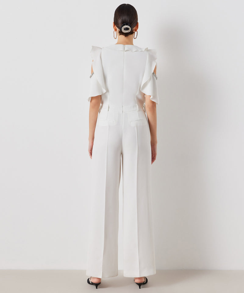 Ipekyol Ruffle Effect With Stone Detail Jumpsuit Off White