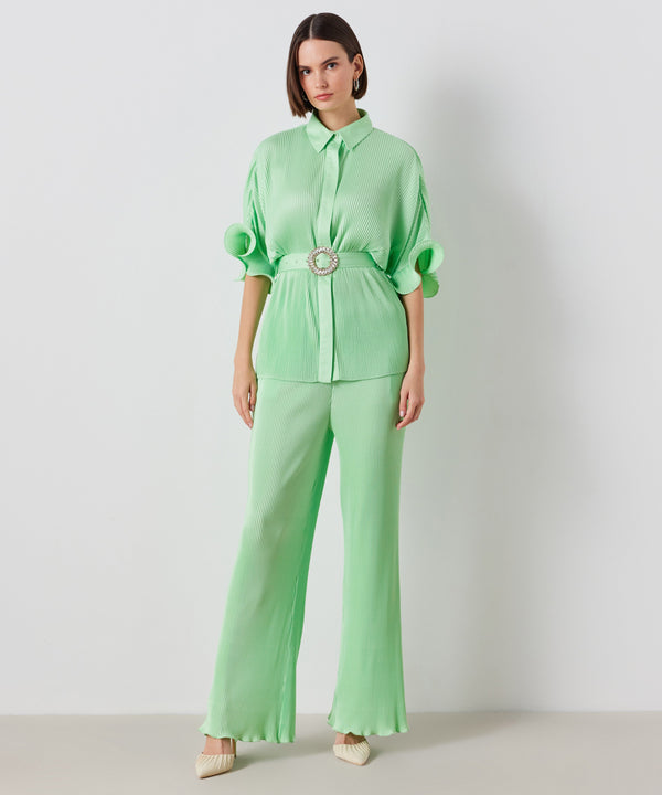 Ipekyol Solid Allover Pleated Trousers Light Green