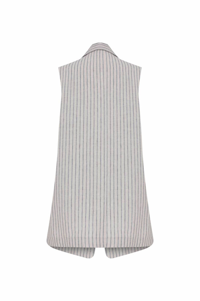Roman Striped Pattern Linen Vest Multi Color