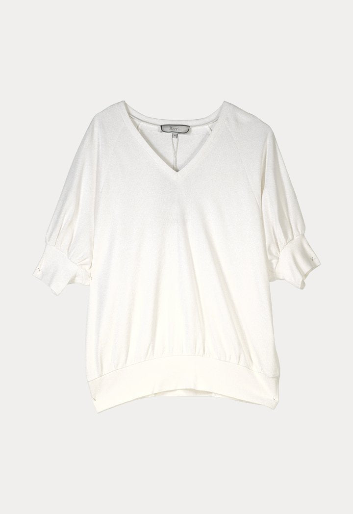 BERRIN Puff-Sleeve Short Sleeve Knit Sweater BONE