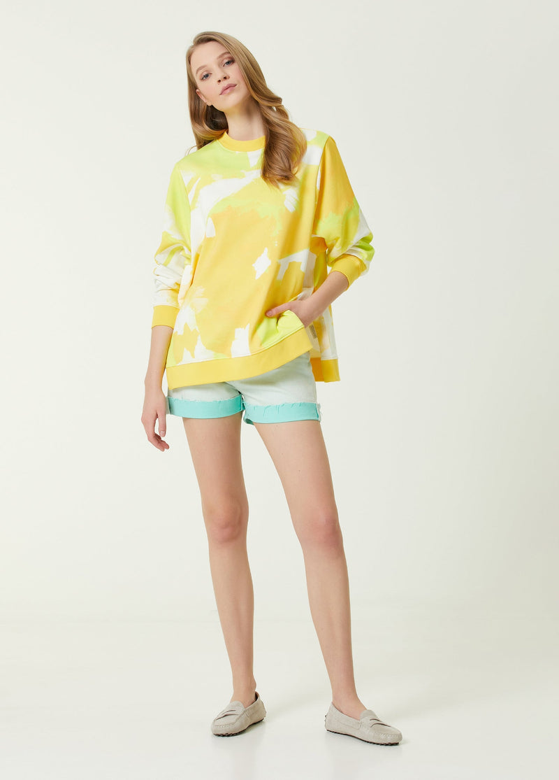 Beymen Club Crew Neck Patterned Sweatshirt Yellow