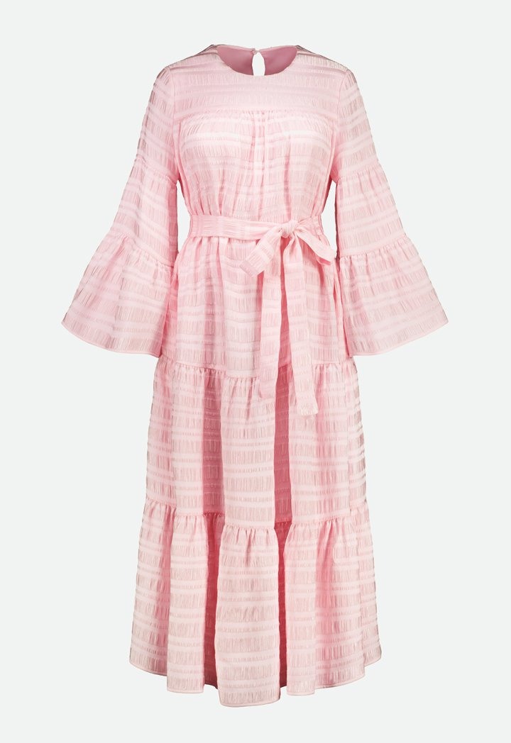 Choice Textured Fabric Layer A-Line Dress Pink - Wardrobe Fashion