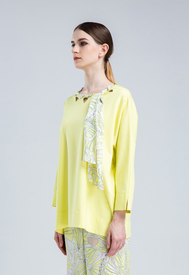 Choice Butterfly Print Tie Neck Blouse Yellow