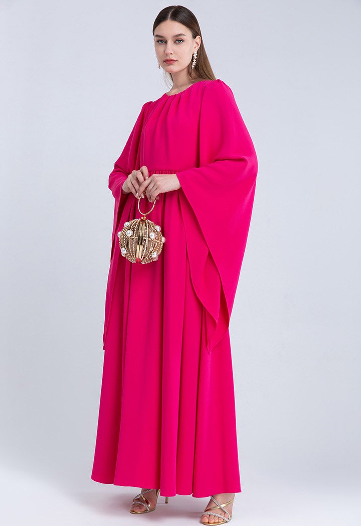 Choice Asymmetrical Sleeve Maxi Dress Fuchsia