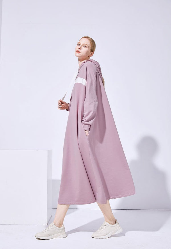 Choice Long Sleeve Hoodied Dress Light Lilac-Offwhite