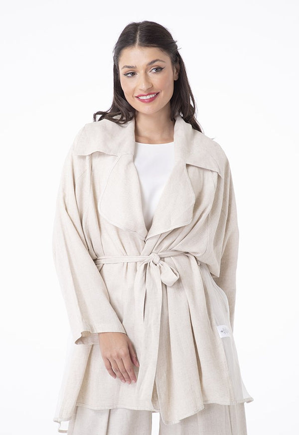 Choice Linen And Organza Oversized Lapel Jacket Beige