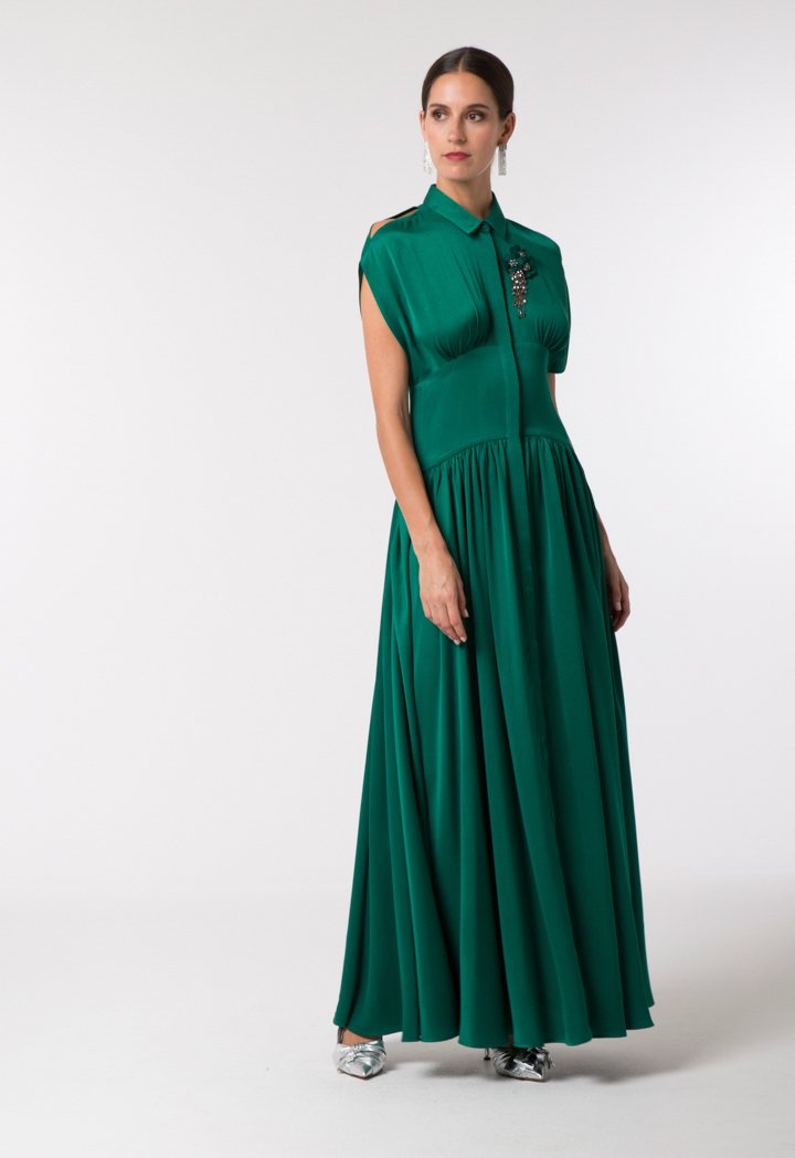 Choice Elegant Maxi Shirt Dress Pine Green