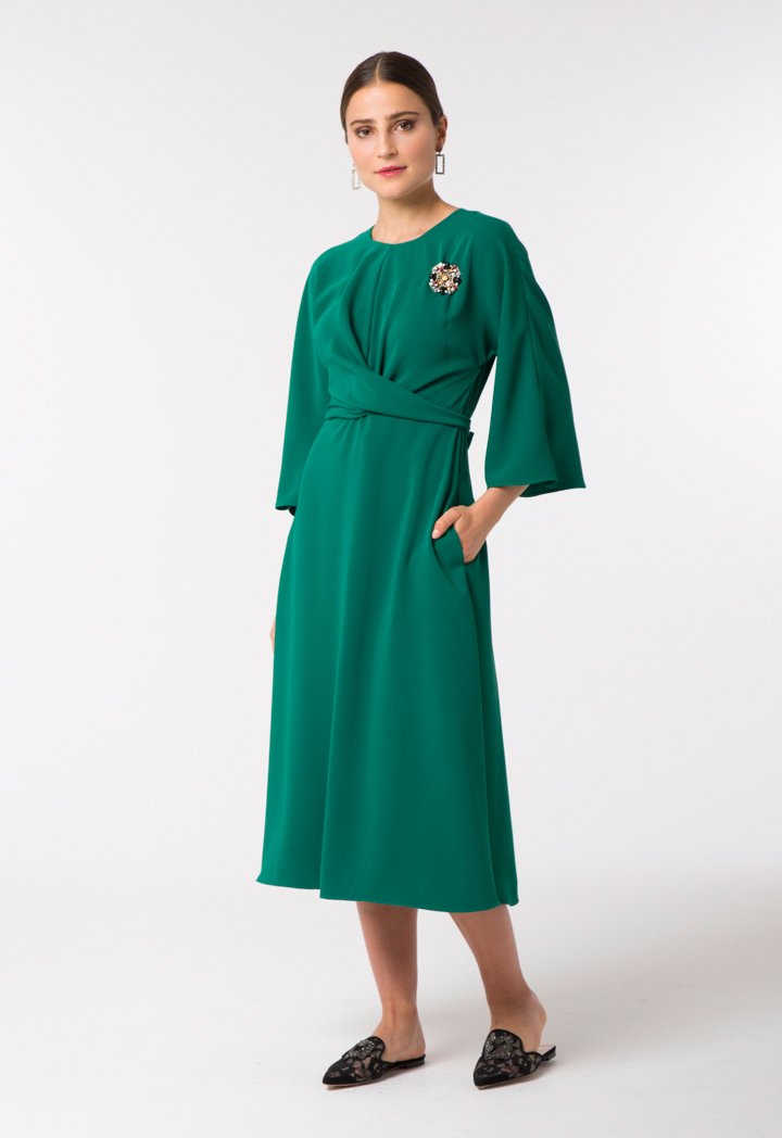 Choice Twisted Waist Dress Pine Green