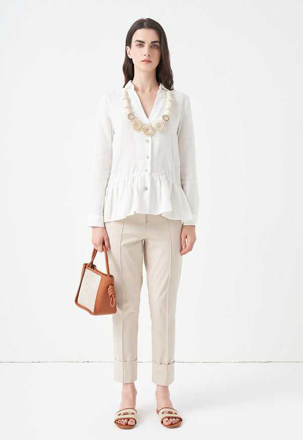 Choice Tiered Hem Solid Shirt Off White