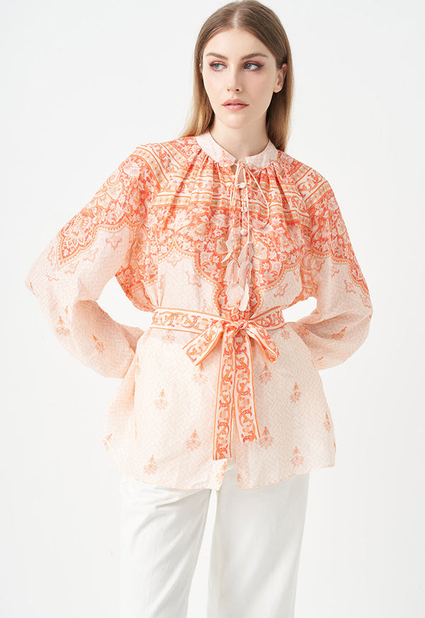 Choice Printed Blouse With Belt Print