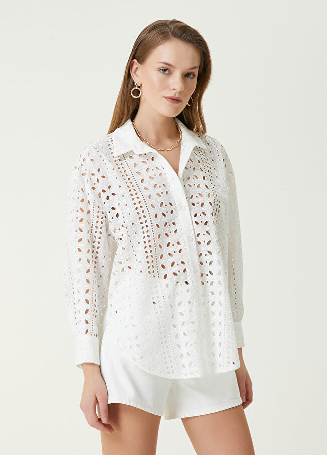 Beymen Club Hole Embroidered Shirt Off White