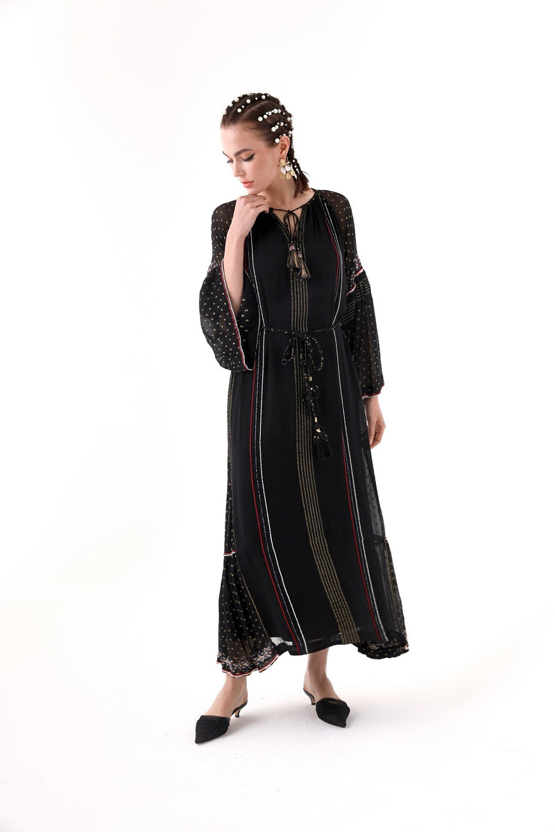 Choice Lurex Beaded Sheer Dress Black - Wardrobe Fashion
