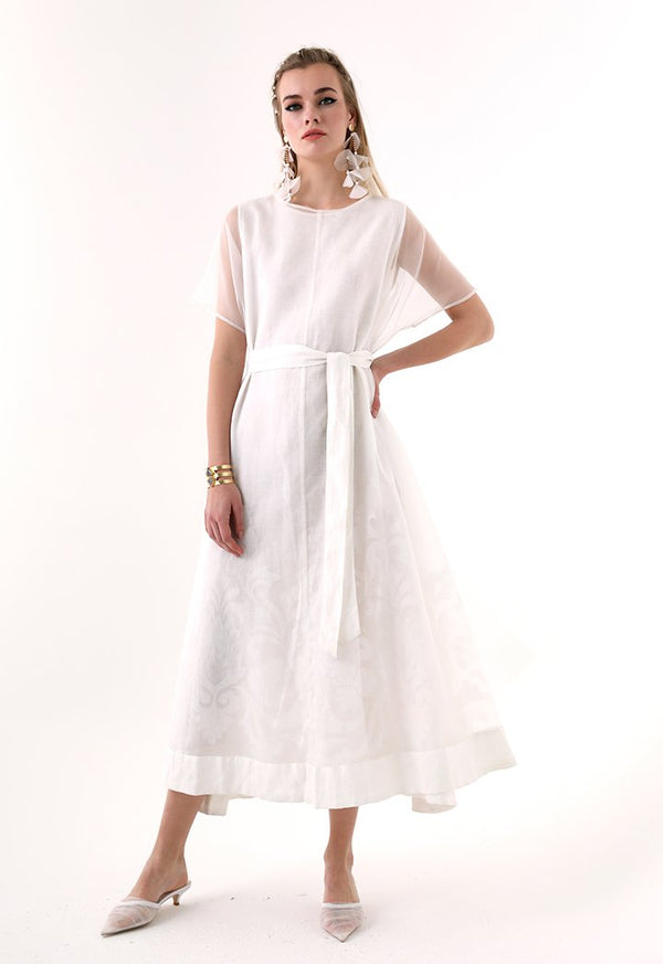 Choice Printed Organza Maxi Dress Offwhite