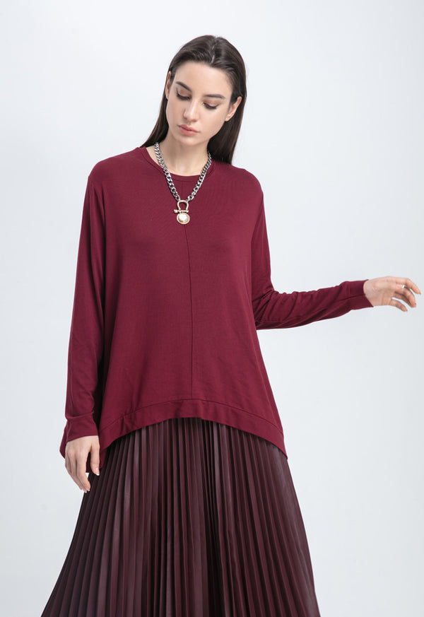 Choice Comfy Knitted Long Sleeve Blouse Bordoux