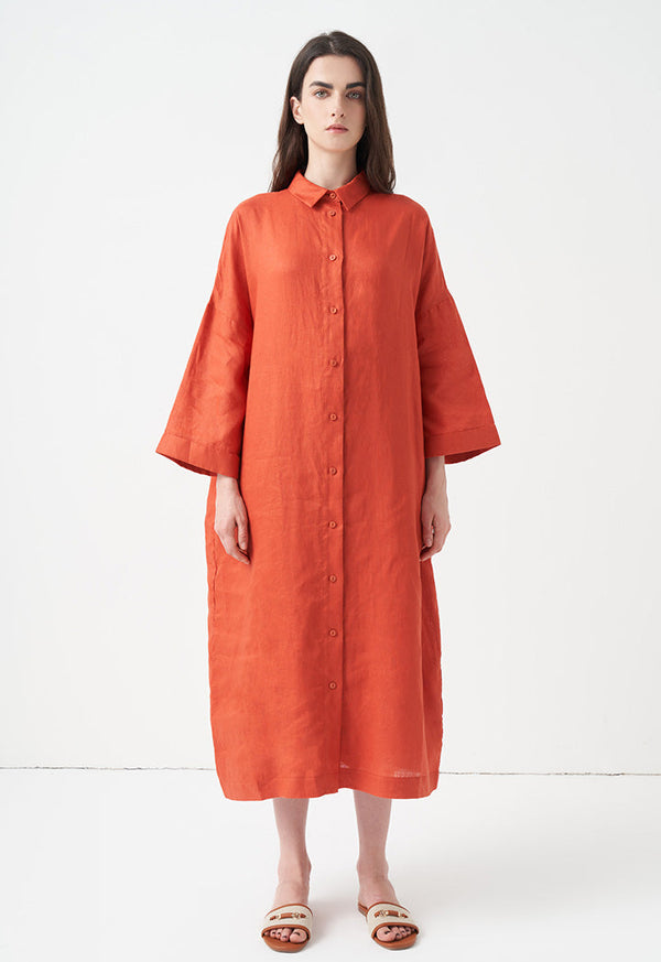 Choice Solid Maxi Shirt Dress Brick