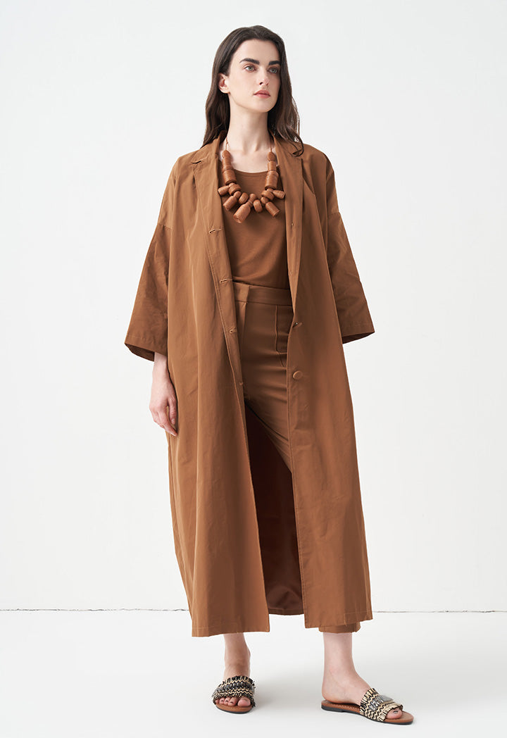 Choice Solid Maxi Outerwear Brown