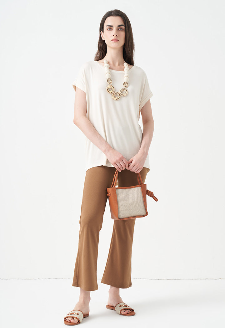Choice Solid Flare Hem Trousers Brown