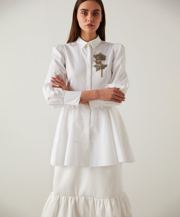Machka Embellished Detail Tunic Shirt White