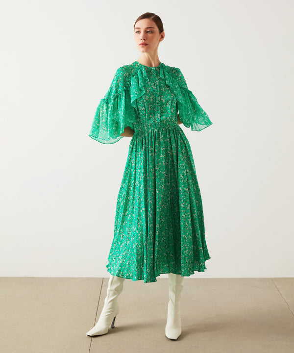 Machka Printed Ruffle Detail Maxi Dress Emerald Green