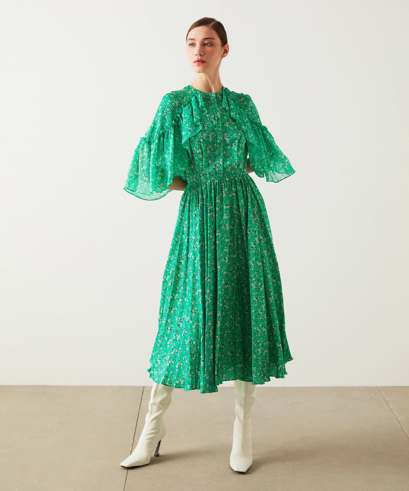 Machka Printed Ruffle Detail Maxi Dress Emerald Green