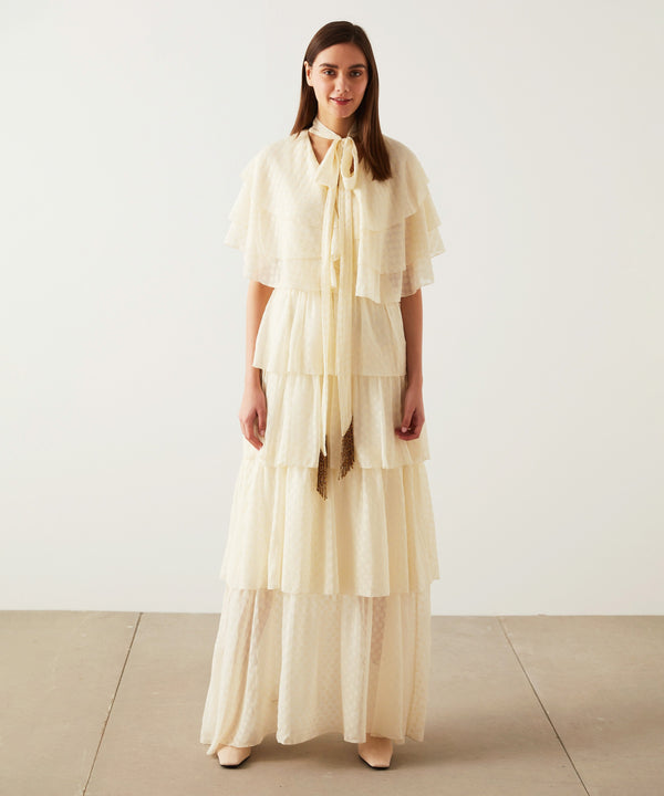 Machka Dotted Print Layered Dress Off White