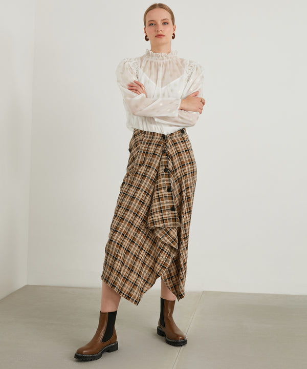 Ipekyol Plaid Pattern Asymmetrical Skirt Brown