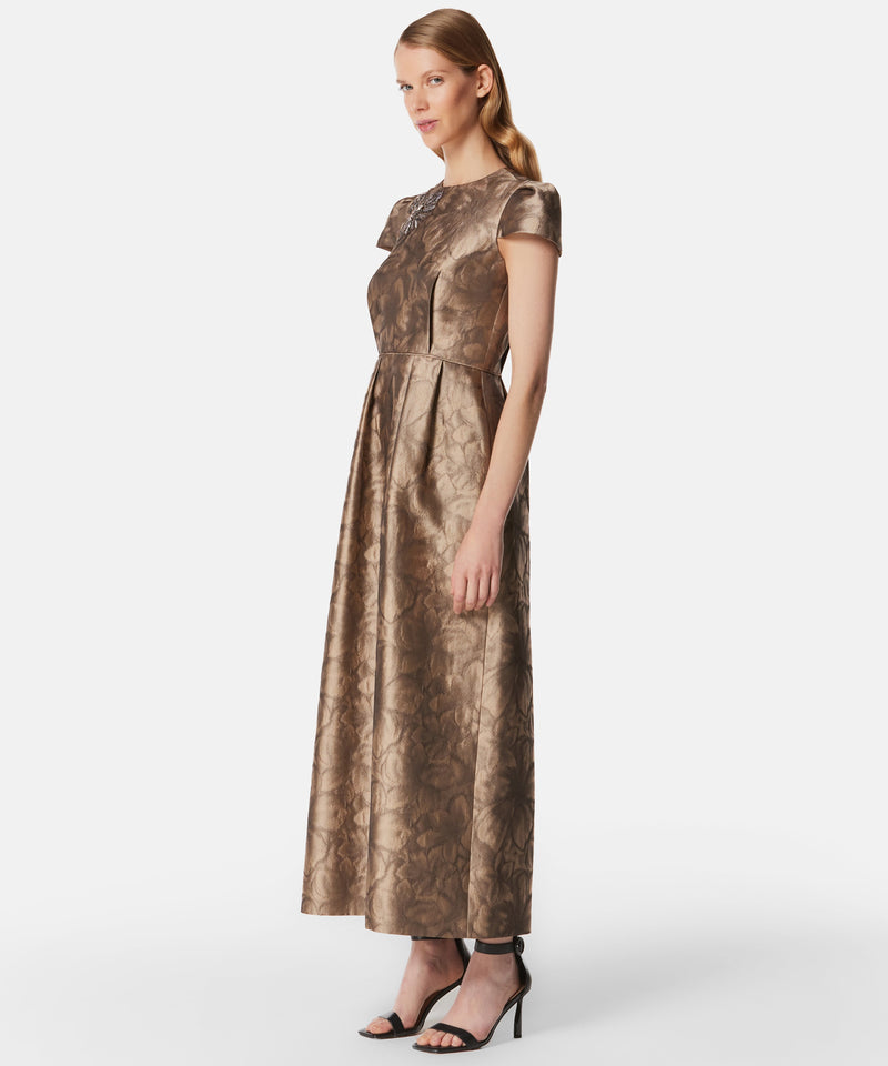 Machka Jacquard Dress With Embellished Detail Gold