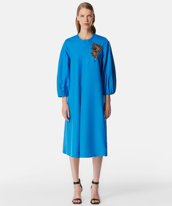 Machka Coconut Tree-Embroidered Dress Blue