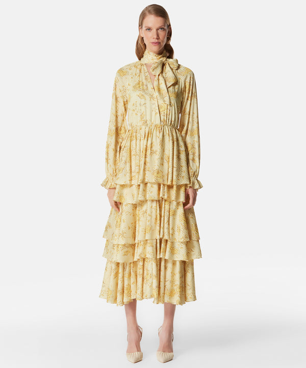 Machka Printed Layered Midi Dress Light Yellow