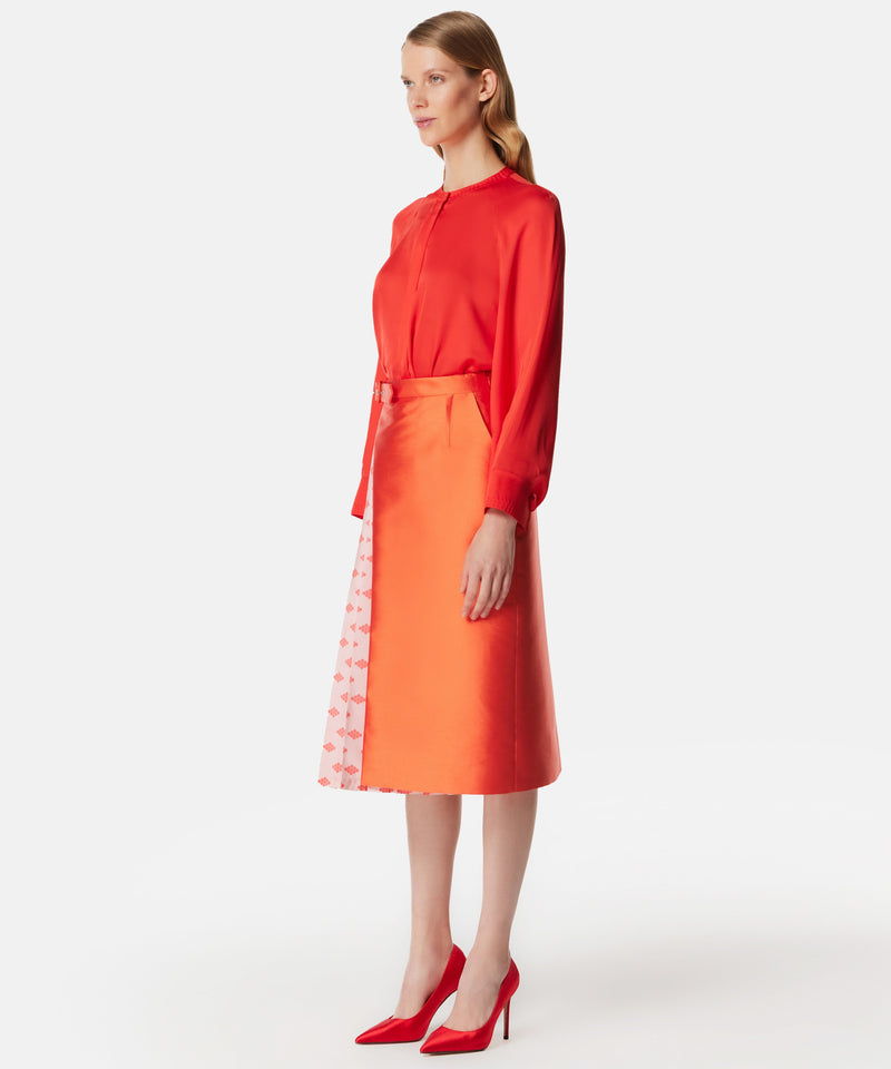Machka Pattered Pleated Skirt With Belt Coral